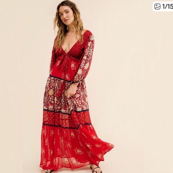 Free People Floral Red Maxi Dress